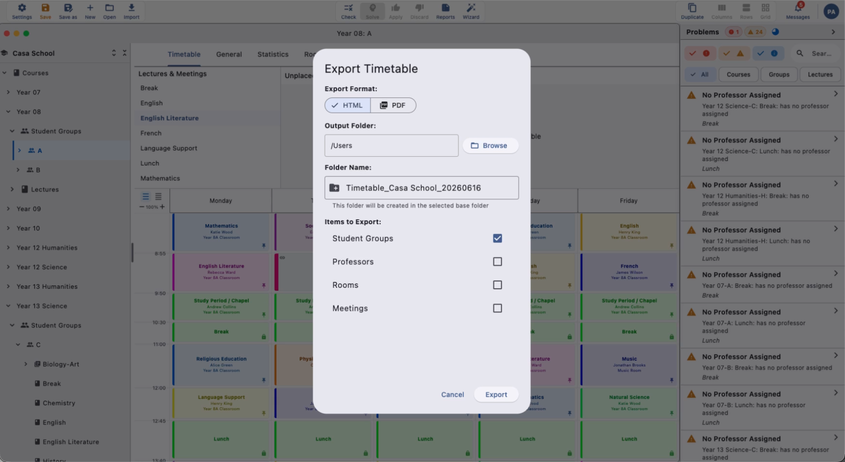 Completed conflict-free timetable