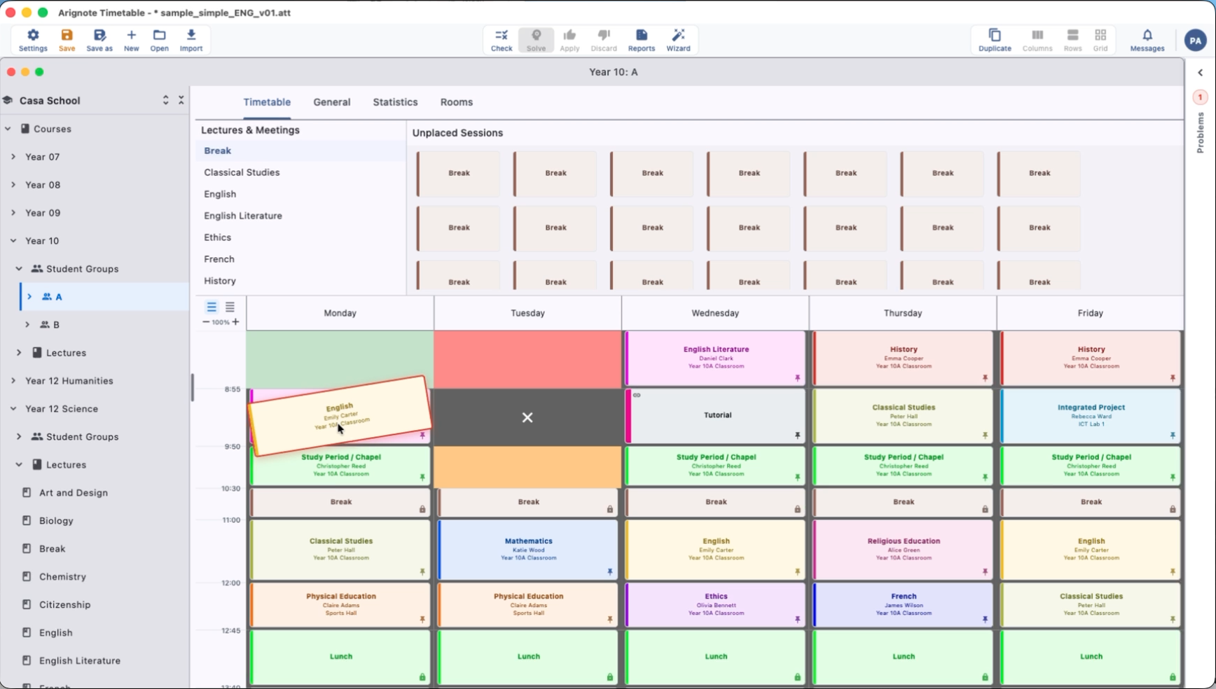 Conflict detection showing a scheduling conflict