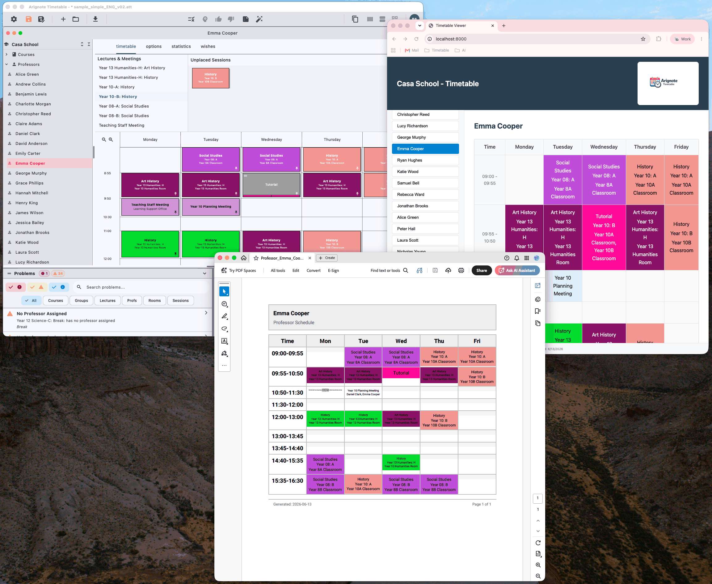 PDF and HTML timetable export side by side