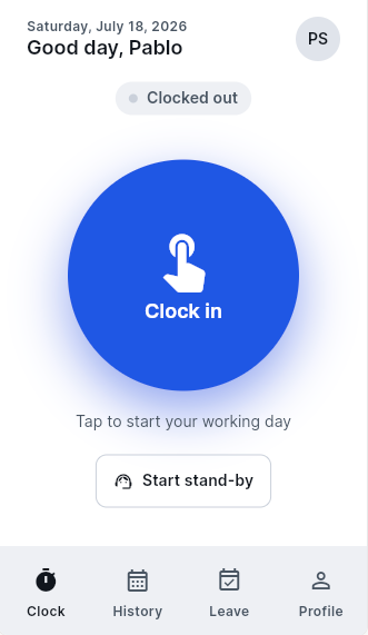 Clocking in — phone, web or shared kiosk