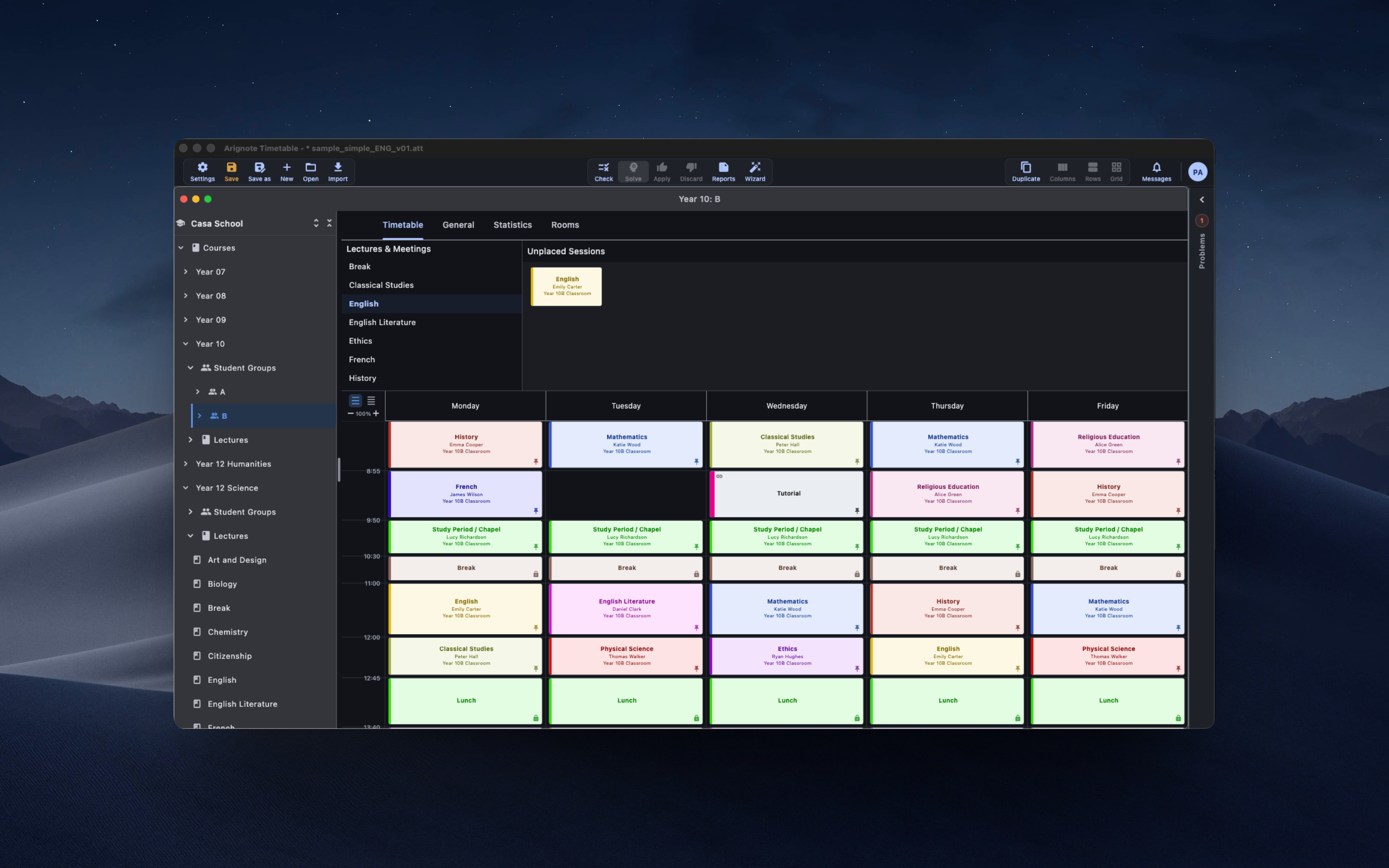 Arignote Timetable in dark mode