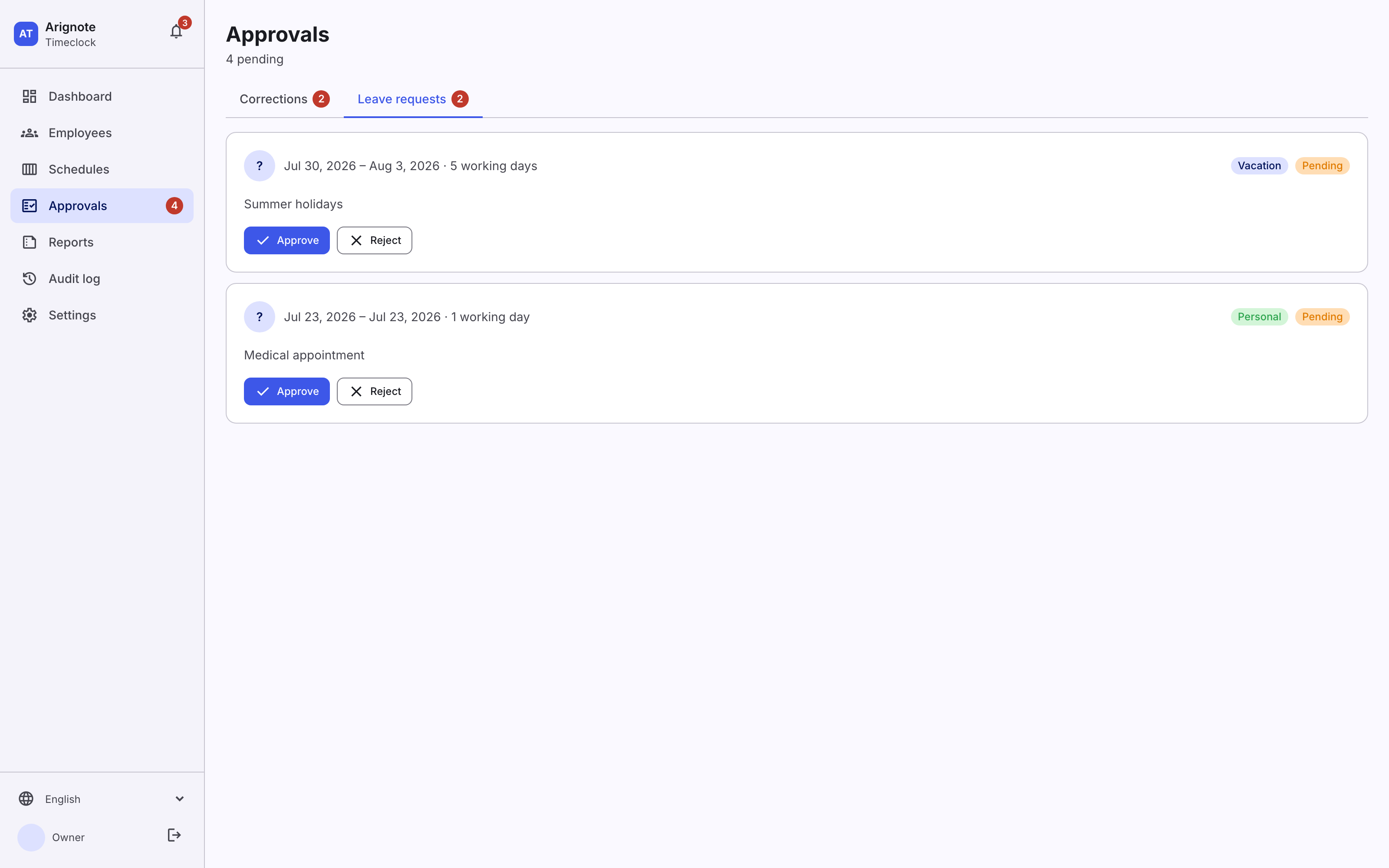 Reviewing and approving leave requests
