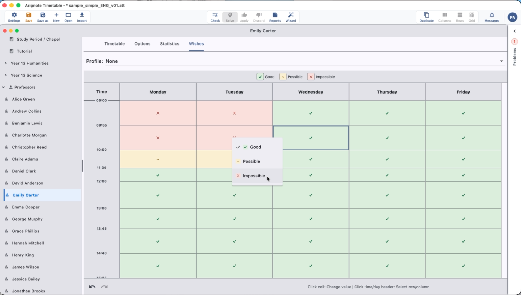 Entity management panel for professors and rooms